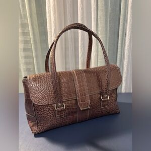 Brown Handbag Crocodile-Embossed Satchel Liz Claiborne